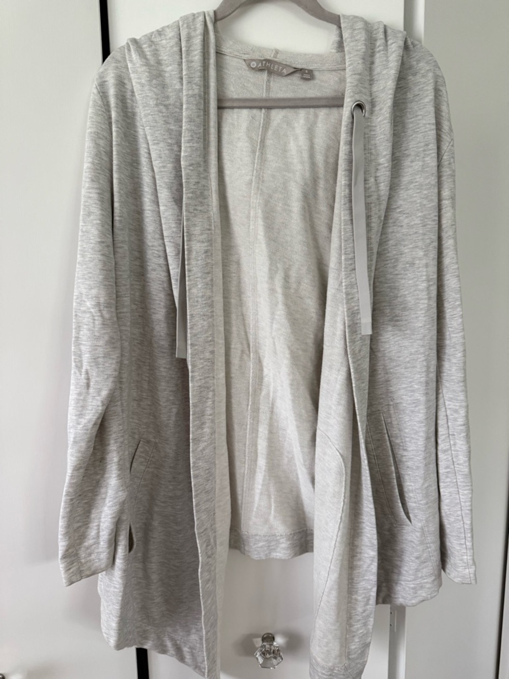 Athleta Light Heather Gray Open-Front Hoodie Cardigan